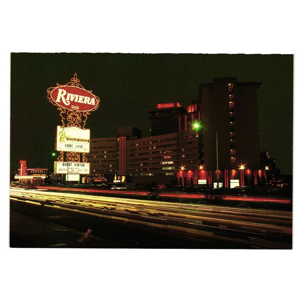 Riviera Marquee Vintage Postcard Bobby Vinton Abbe Lane Hotel Casino Vacation